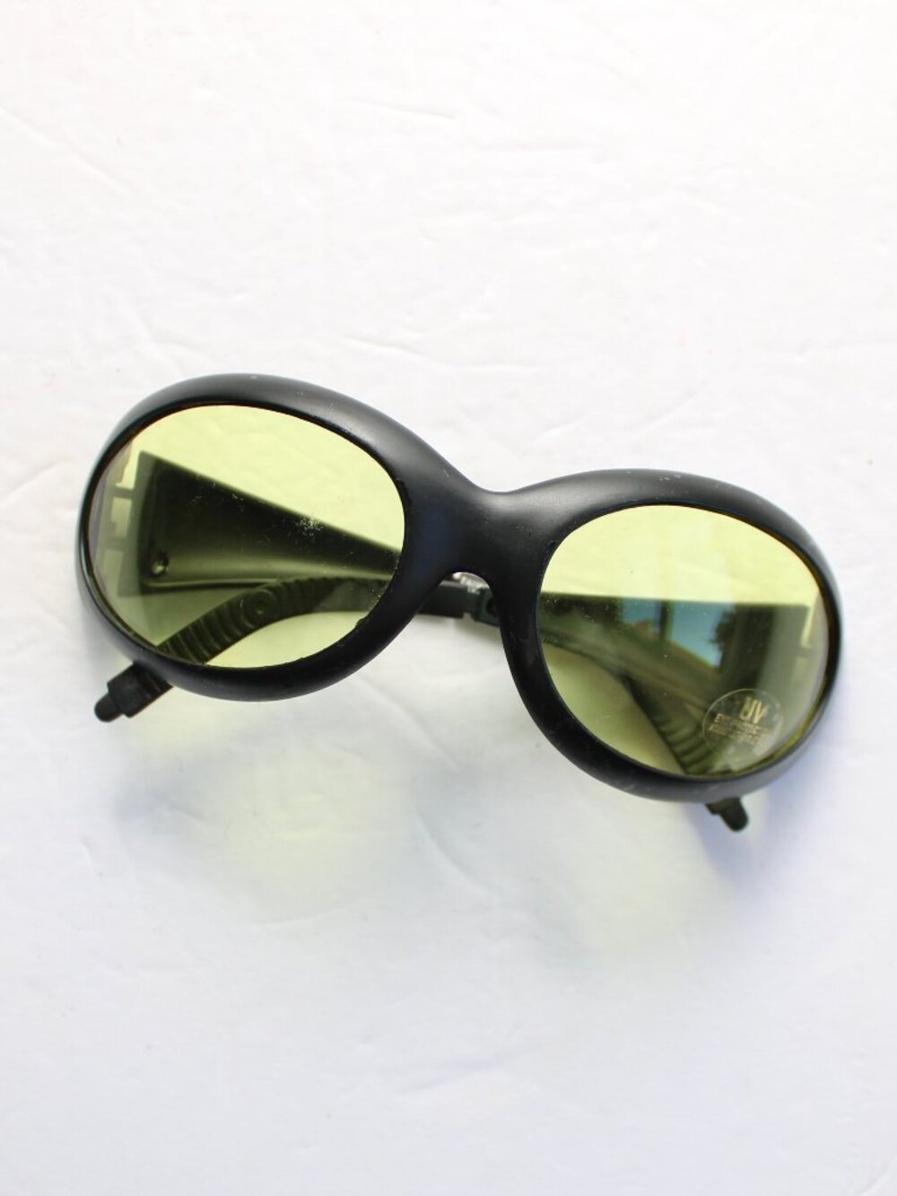 Vintage 90s Bug Eye Black Sunglasses Frames Yellow Lenses Unisex Deadstock NWT
